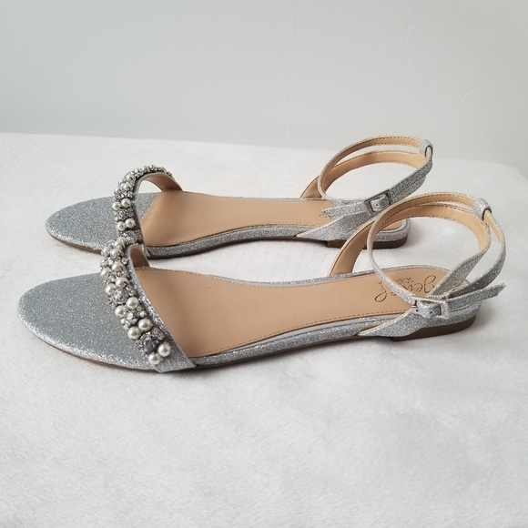 Jewel Badgley Mischka Daria Pearl and Crystal flat sandals size 8.5 - Picture 2 of 7